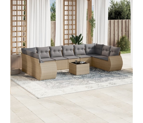 Set de sofás de jardín 11pzas con cojines ratán sintético beige