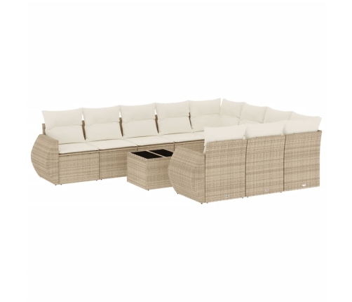 Set de sofás de jardín 11pzas con cojines ratán sintético beige