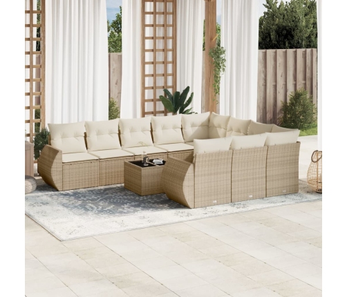 Set de sofás de jardín 11pzas con cojines ratán sintético beige