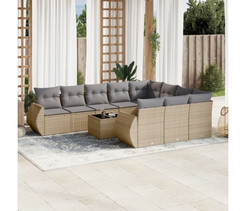 Set de sofás de jardín 11pzas con cojines ratán sintético beige