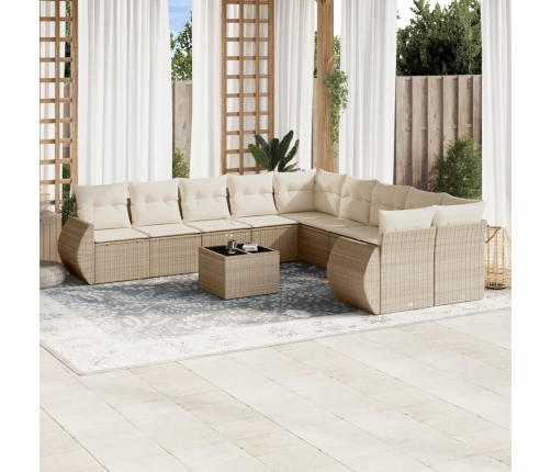 Set de sofás de jardín 11pzas con cojines ratán sintético beige