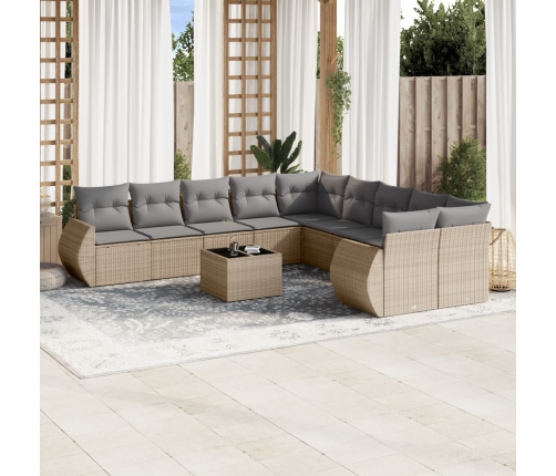 Set de sofás de jardín 11pzas con cojines ratán sintético beige