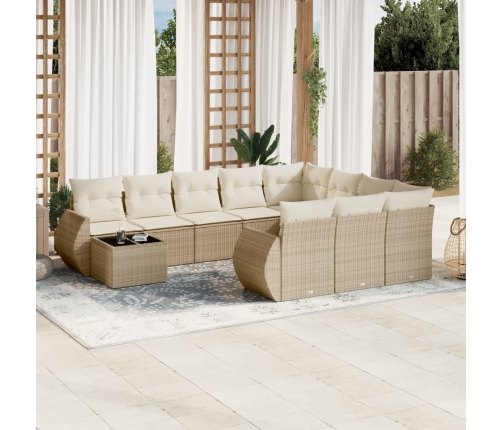 Set de sofás de jardín 11pzas con cojines ratán sintético beige