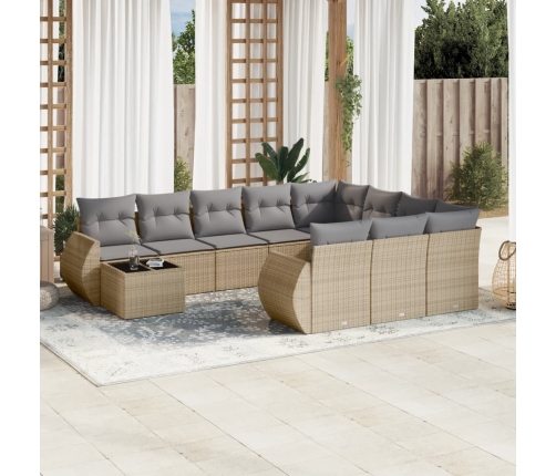 Set de sofás de jardín 11pzas con cojines ratán sintético beige