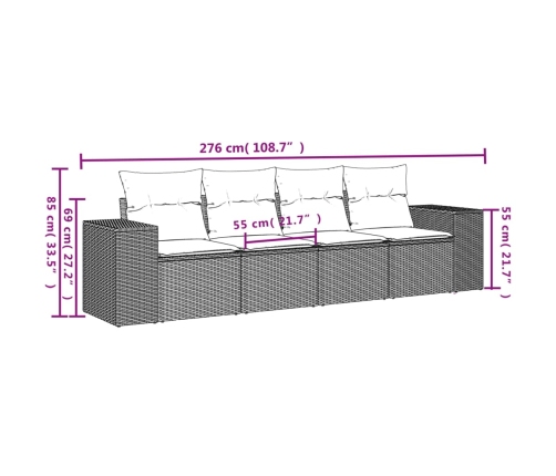 Set de sofás de jardín 4 pzas y cojines ratán sintético gris