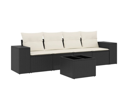 Set de muebles de jardín 5 pzas y cojines ratán sintético negro