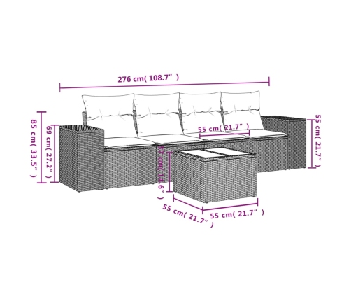 Set de muebles de jardín 5 pzas y cojines ratán sintético negro