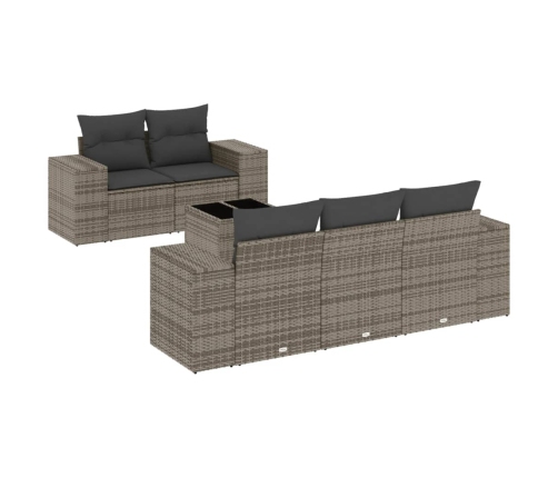 Set de muebles de jardín 6 pzas y cojines ratán sintético gris