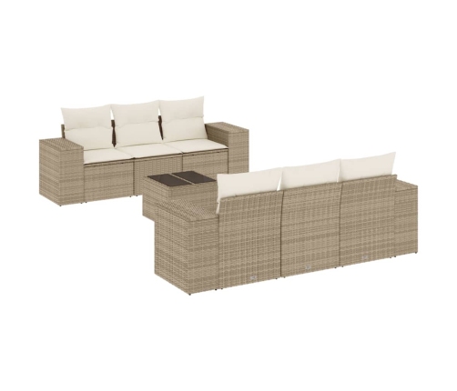 Set sofás de jardín 7 piezas y cojines ratán sintético beige