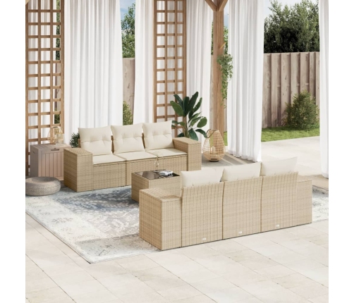 Set sofás de jardín 7 piezas y cojines ratán sintético beige