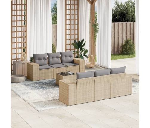 Set sofás de jardín 7 piezas y cojines ratán sintético beige