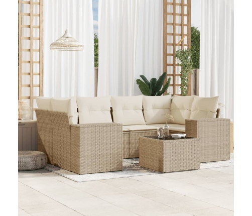 Set sofás de jardín 7 piezas y cojines ratán sintético beige