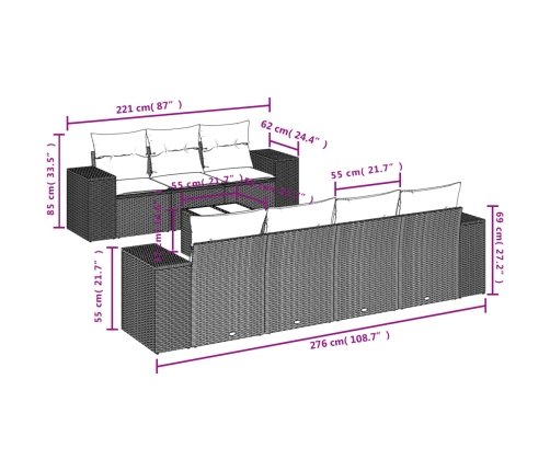 Set sofás de jardín 8 piezas y cojines ratán sintético marrón