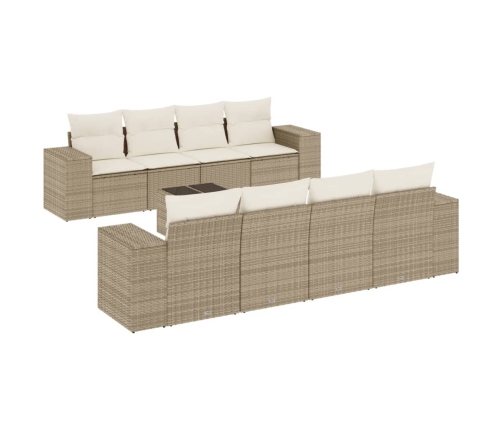 Set de sofás de jardín 9 pzas con cojines ratán sintético beige