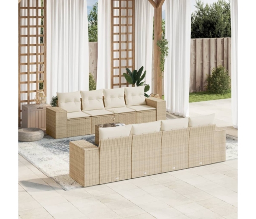 Set de sofás de jardín 9 pzas con cojines ratán sintético beige