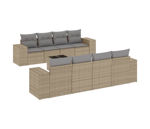 Set de sofás de jardín 9 pzas con cojines ratán sintético beige