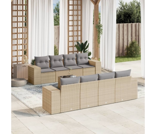 Set de sofás de jardín 9 pzas con cojines ratán sintético beige