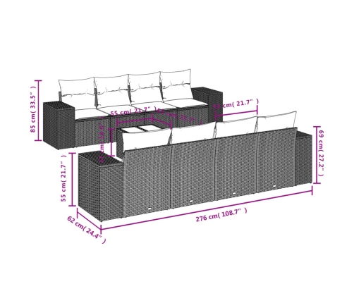 Set de muebles de jardín 9 pzas y cojines ratán sintético gris