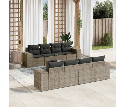 Set de muebles de jardín 9 pzas y cojines ratán sintético gris