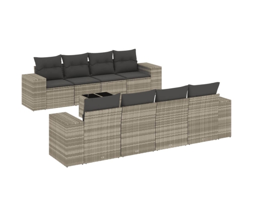 Set muebles jardín 9 pzas y cojines ratán sintético gris claro