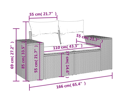 Set muebles jardín 9 pzas y cojines ratán sintético gris claro