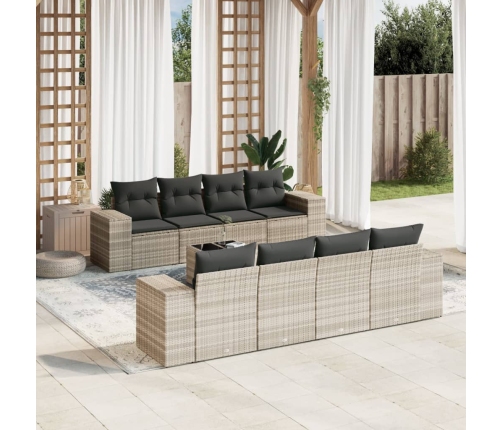 Set muebles jardín 9 pzas y cojines ratán sintético gris claro