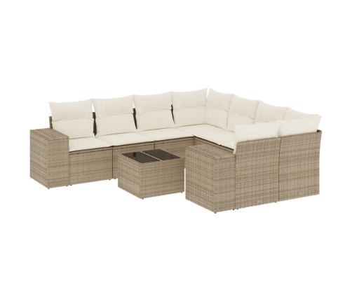 Set de sofás de jardín 9 pzas con cojines ratán sintético beige