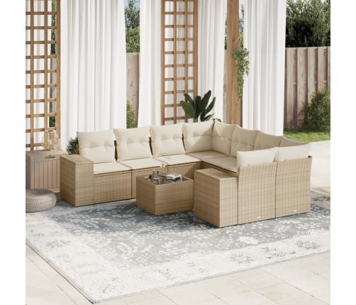 Set de sofás de jardín 9 pzas con cojines ratán sintético beige