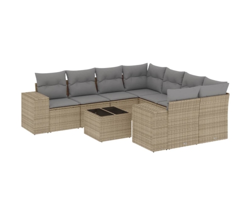 Set de sofás de jardín 9 pzas con cojines ratán sintético beige