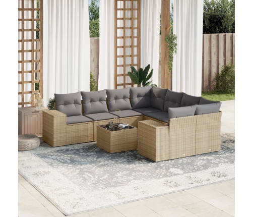 Set de sofás de jardín 9 pzas con cojines ratán sintético beige