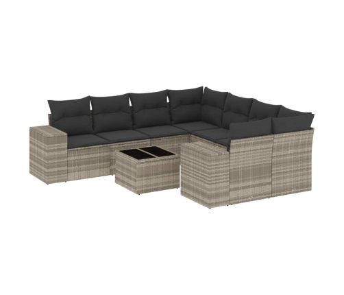 Set muebles jardín 9 pzas y cojines ratán sintético gris claro