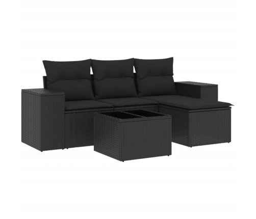 Set de muebles de jardín 5 pzas y cojines ratán sintético negro