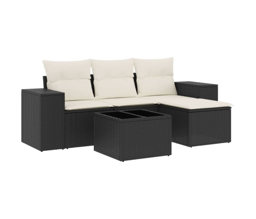 Set de muebles de jardín 5 pzas y cojines ratán sintético negro