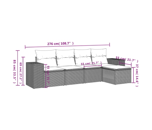 Set de muebles de jardín 5 pzas y cojines ratán sintético negro