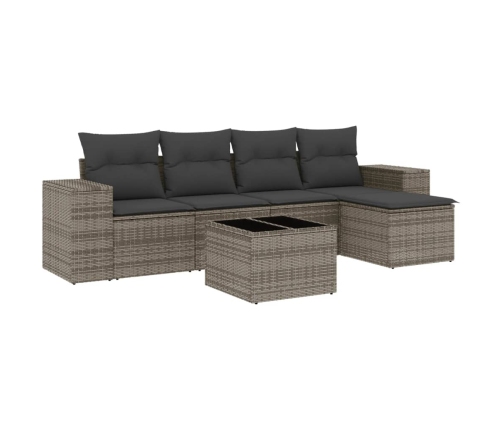 Set de muebles de jardín 6 pzas y cojines ratán sintético gris