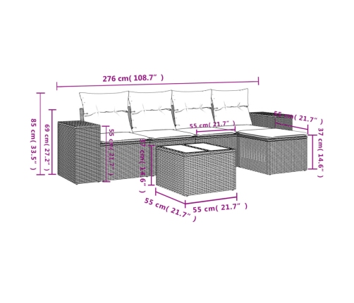 Set de muebles de jardín 6 pzas y cojines ratán sintético gris