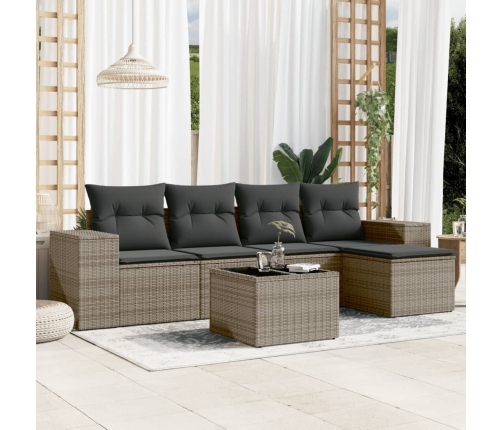 Set de muebles de jardín 6 pzas y cojines ratán sintético gris