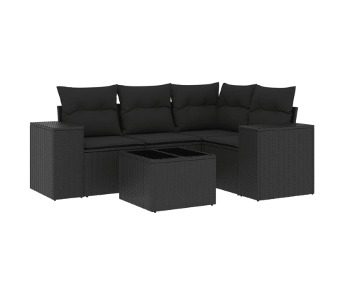 Set de muebles de jardín 5 pzas y cojines ratán sintético negro