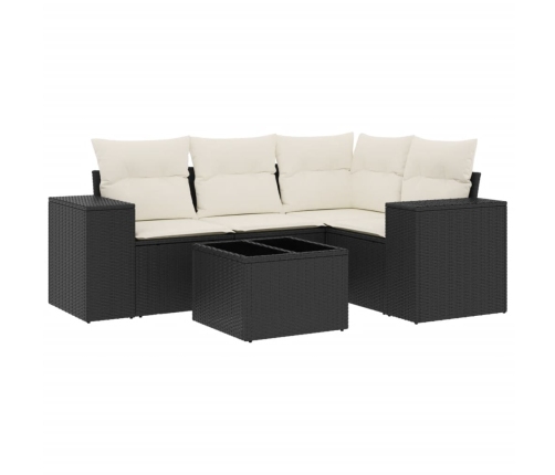 Set de muebles de jardín 5 pzas y cojines ratán sintético negro