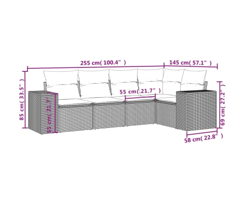 Set de muebles de jardín 5 pzas y cojines ratán sintético negro