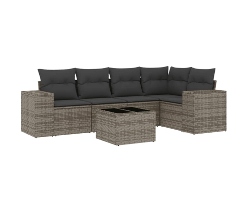 Set de muebles de jardín 6 pzas y cojines ratán sintético gris