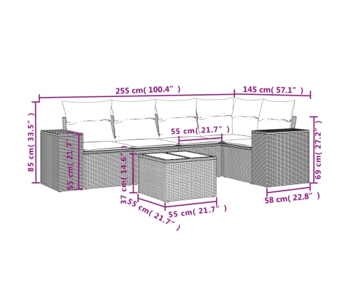 Set de muebles de jardín 6 pzas y cojines ratán sintético gris