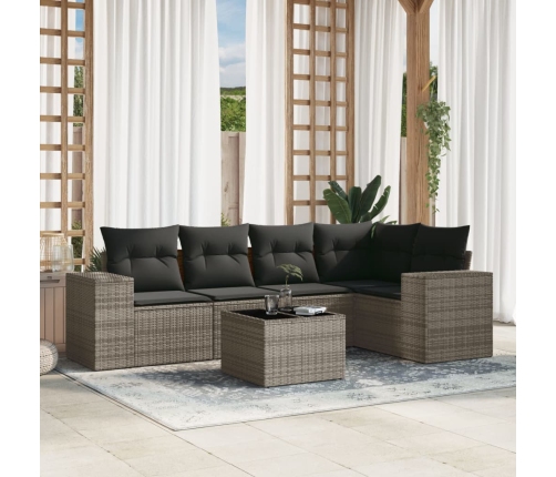 Set de muebles de jardín 6 pzas y cojines ratán sintético gris