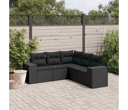 Set de muebles de jardín 5 pzas y cojines ratán sintético negro