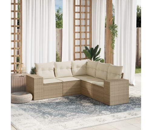 Juego de sofás jardín con cojines 5 pzas ratán sintético beige