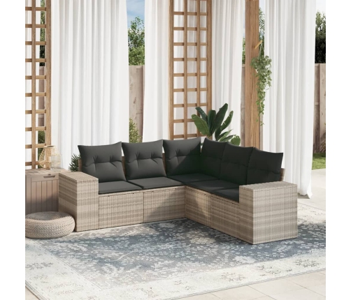 Set de sofás jardín y cojines 5 pzas ratán sintético gris claro