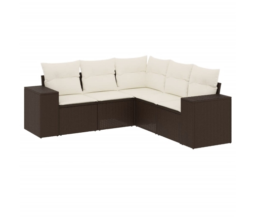 Set comedor de jardín 5 piezas y cojines ratán sintético marrón