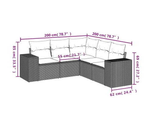 Set comedor de jardín 5 piezas y cojines ratán sintético marrón