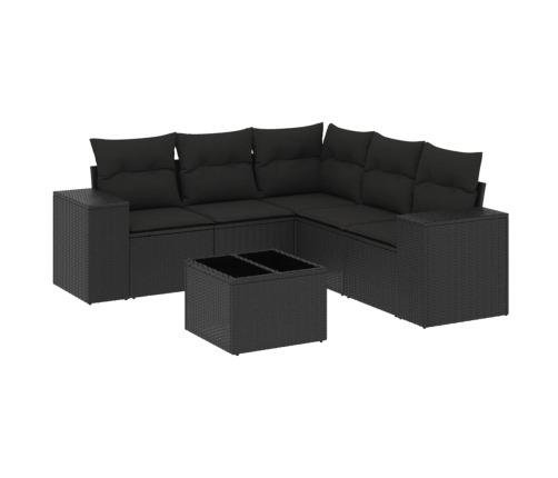 Set de sofás de jardín 6 piezas y cojines ratán sintético negro