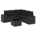 Set de sofás de jardín 6 piezas y cojines ratán sintético negro